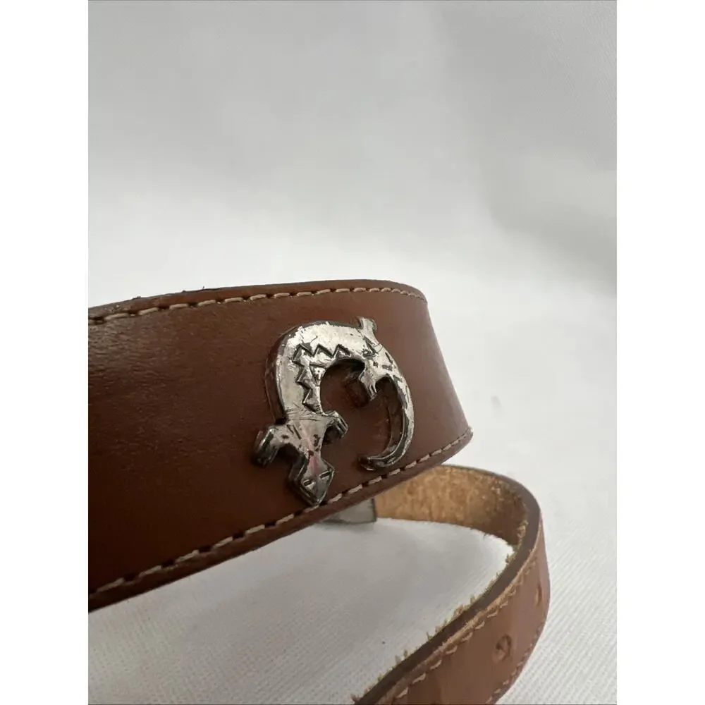 Vtg Silver Creek Collection Distressed Brown Leather Belt Concho Animals Size 28